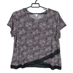 Womens Catherines Black White & Pink Abstract Floral Blouse Top Short Sleeve 3X